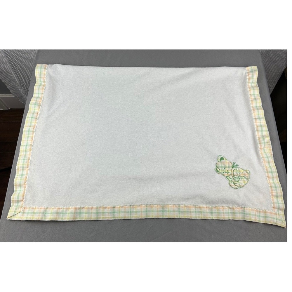 Baby Blanket White Teddy Bear Plaid Trim Soft Cozy Toddler Infant Crib 37x27